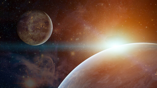 Planet system in space with exoplanet Elements of this image furnished by NASA