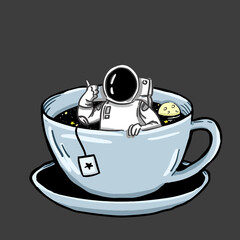 astronaut in a cup in space cartoon