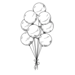 Fotobehang Different balloons. Inflatable balls on a string. Vector illustration © arkadiwna