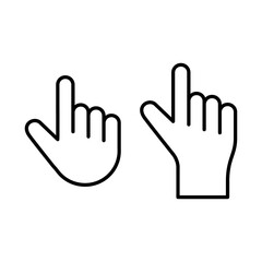 Palm with index finger. Two different hand. Set of touch or click linear icon. Black simple illustration of cursor, pointer, direction. Contour isolated vector emblem on white background