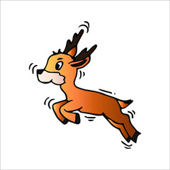 Cute little deer in cartoon style on white background, vector illustration.