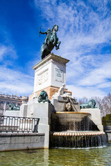 Fototapeta premium It's Part of the Philip IV monument in Plaza de Oriente, Madrid, Spain. Philip IV was a king of Spain