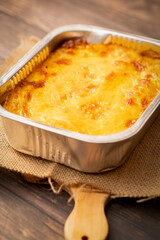 Beef and cheese lasagne in a tray