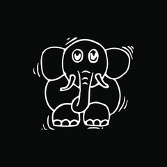 Cute little elephant in cartoon style on white background, vector illustration.