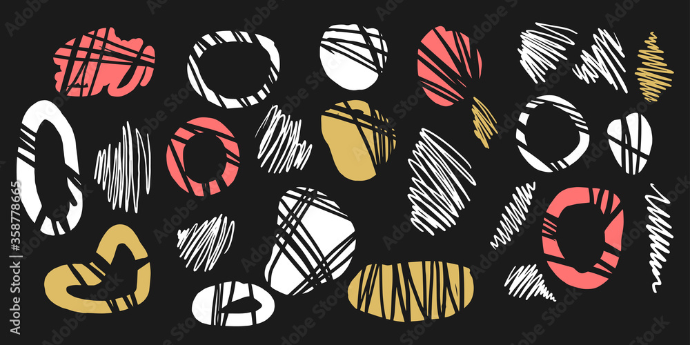 Poster a set of different elements in doodle style. isolated objects for design. abstract spots and shapes 