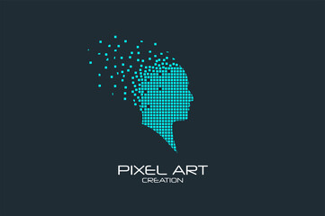 Pixel art design of the human head logo.