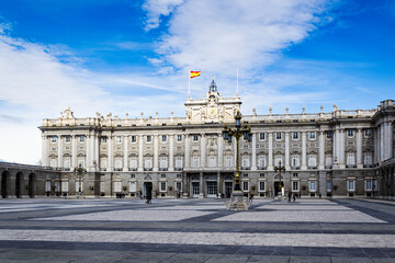 Fototapeta premium It's Square near the Palacio Real (Royal Palace), Madrid, Spain. Royal Palace is the official residence of the Spanish Royal Family