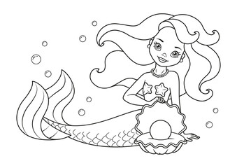 Mermaid with Pearl Coloring Page