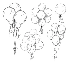 Fotobehang Set of different balloons. Inflatable balls on a string. Vector illustration © arkadiwna
