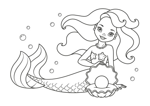 Mermaid with Pearl Coloring Page