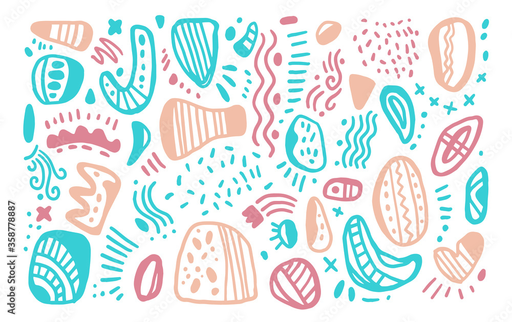 Poster a set of different elements in doodle style. isolated objects for design. abstract spots and shapes 