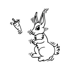 Cute little bunny isolated on white background, vector illustration. Coloring page.