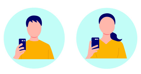 Man with telephone symbol inside a circle for logo design, graphic design, modern flat vector design on white background. Video communication online concept. Vector illustration.