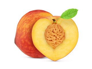 Half and whole of peaches. Isolated with clipping path