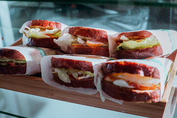 Sandwich with chiken and cheese in cafe