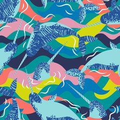 Hand-drawn vector pattern with cute narwhal. Beautiful design for textile in trendy colors.  © solnca_lych