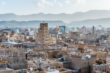 It's Architecture of the Old Town of Sana'a, Yemen. UNESCO World heritage