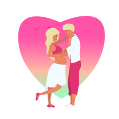 Pregnant wife and her husband enjoy life at sunset on vacation in the tropics, can be used for postcards