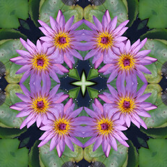 Fototapeta premium abstract background of flower pattern of kaleidoscope. pink green background fractal mandala. kaleidoscopic arabesque