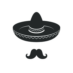 Mexican person graphic icon. Sombrero and moustache sign isolated on white background. Vector illustration