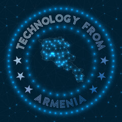 Technology From Armenia. Futuristic geometric badge of the country. Technological concept. Round Armenia logo. Vector illustration.
