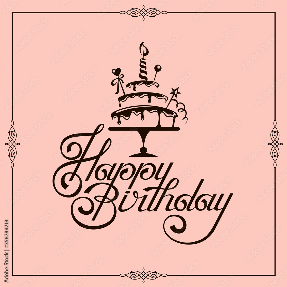 Wall mural happy birthday card design with cake isolated on pink background