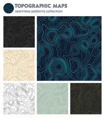 Topographic maps. Appealing isoline patterns, seamless design. Artistic tileable background. Vector illustration.