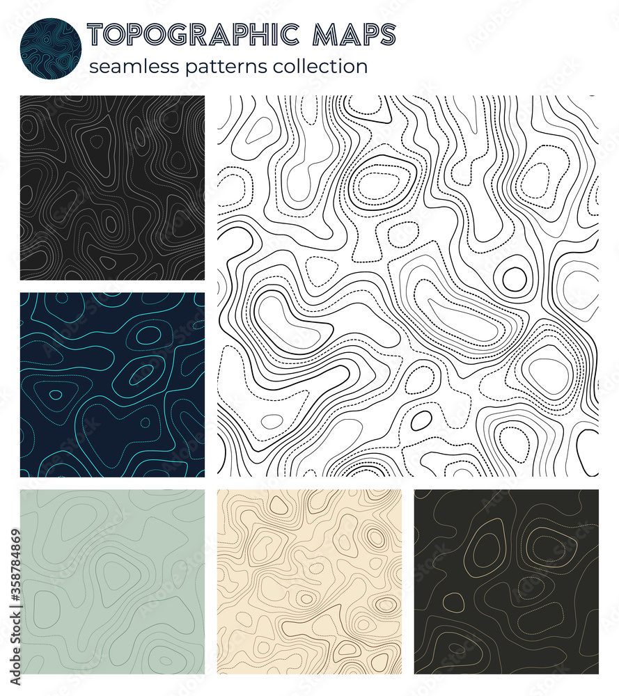 Aufkleber topographic maps. appealing isoline patterns, seamless design. awesome tileable background. vector i