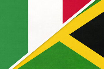 Italy and Jamaica, symbol of two national flags from textile. Championship between two countries.