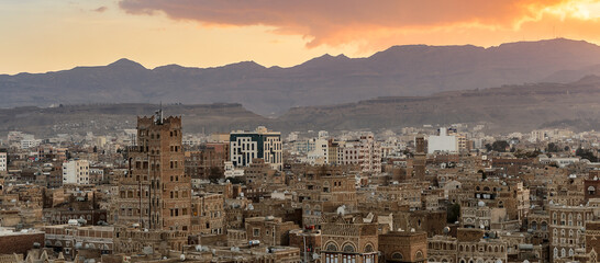 Architecture of the Old Town of Sana'a, Yemen. UNESCO World heritage