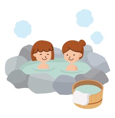 岩風呂に入浴する女性2人05