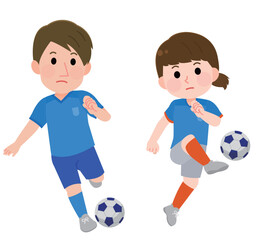 サッカーをする　男性　女性　イラスト