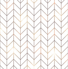 Vector seamless pattern with modern rectangular herringbone tiles. Geometric diagonal texture in white color with golden lines. Vector illustration - 358785870
