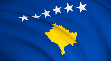 Kosovo National Flag (Kosovar flag) - waving background illustration. Highly detailed realistic 3D rendering
