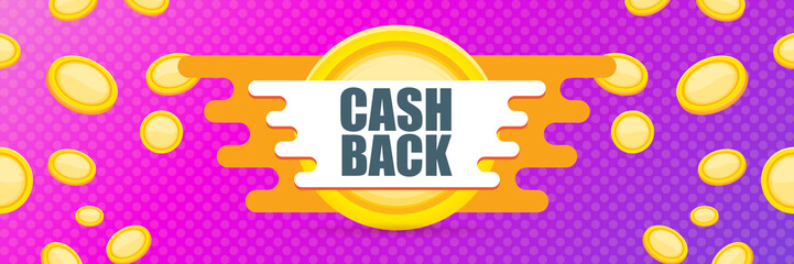 vector cash back icon isolated on modern violet background. cashback or money refund horizontal banner background