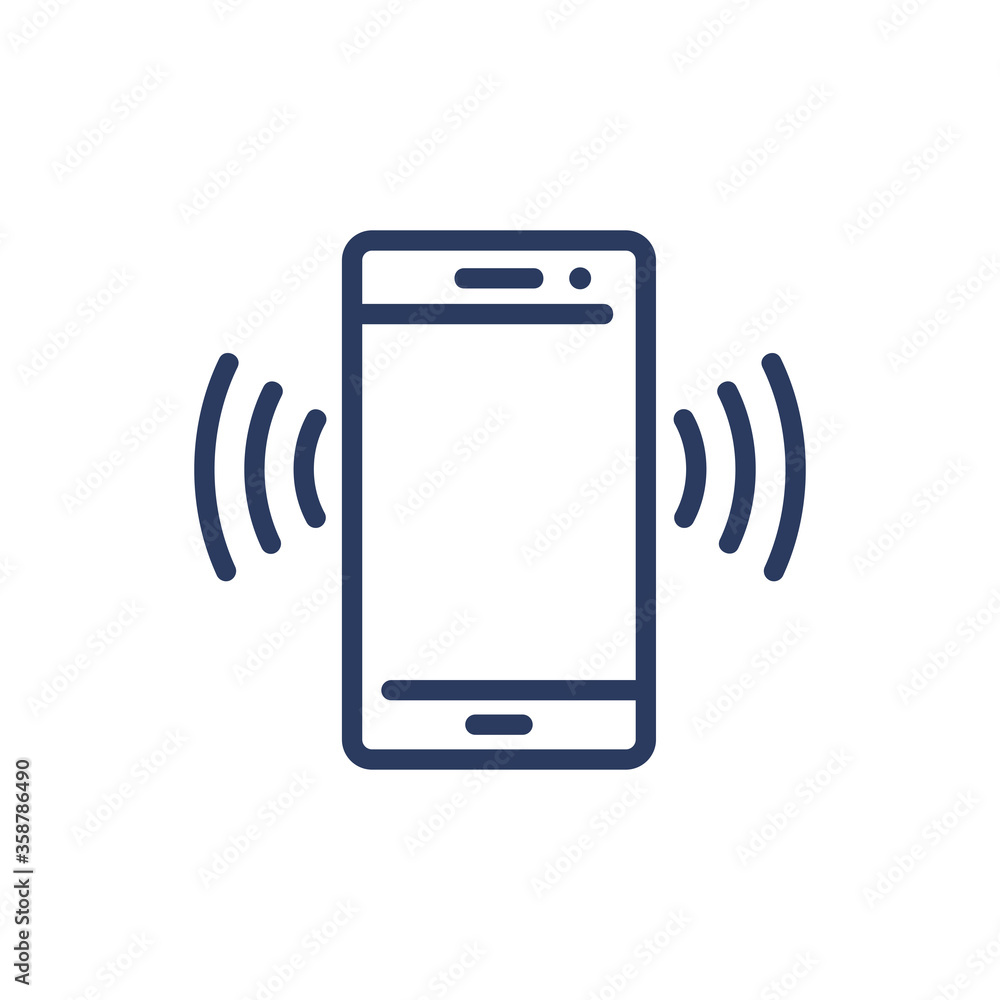 Poster ringing mobile phone thin line icon. vibrating cellphone, incoming call isolated outline sign. commu