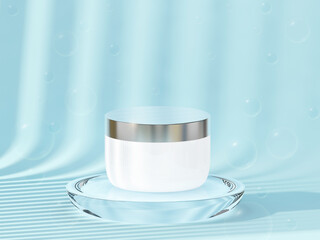 Cylinder podiums for showing product with blue background.3d rendering