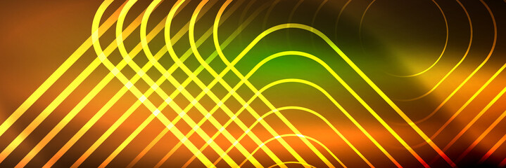 Shiny neon glowing techno lines, hi-tech futuristic abstract background template with square shapes