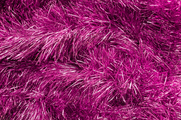 Pink bright tinsel close-up, Christmas decoration, holidays