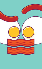 Funny english breakfast face made of fried eggs, bacon and sausages. Clipping mask used.