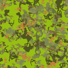 Forest camouflage of various shades of green, brown and orange colors