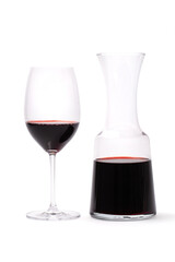 Glass And Carafe With Wine on White