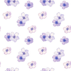 Fototapeta na wymiar Tender seamless pattern of watercolor violet flowers. Romantic and soft color range, fresh and inspirational!