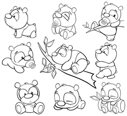 Zelfklevend Fotobehang Vectorillustratie van een schattige Cartoon karakter Panda voor je ontwerp en computerspel. Kleurboek overzichtsset © liusa