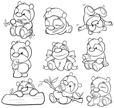 
Vector Illustration of a Cute Cartoon Character Panda for you Design and Computer Game. Coloring Book Outline Set 