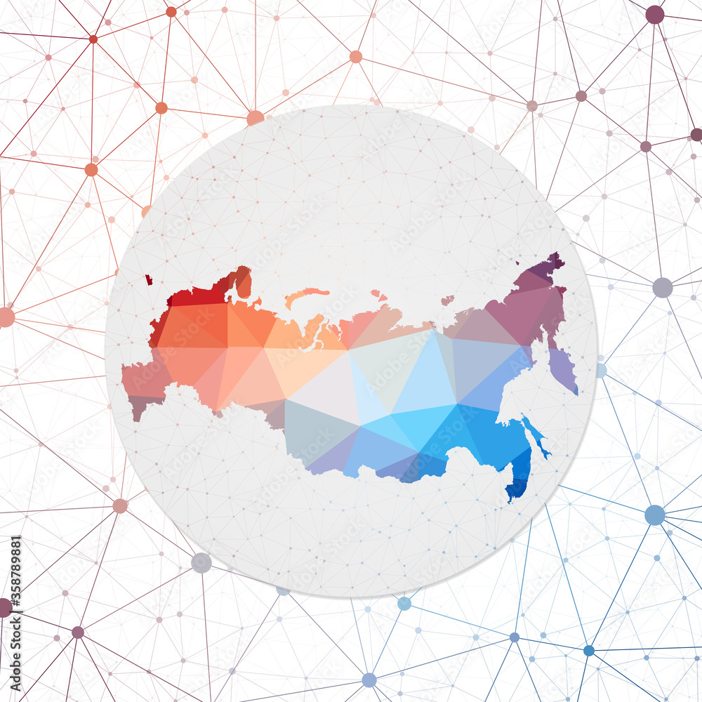 Poster Abstract vector map of Russia. Technology in the country geometric style poster. Polygonal Russia map on 3D triangular mesh background. EPS10 Vector.