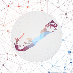 Abstract vector map of Bermuda. Technology in the island geometric style poster. Polygonal Bermuda map on 3D triangular mesh background. EPS10 Vector.