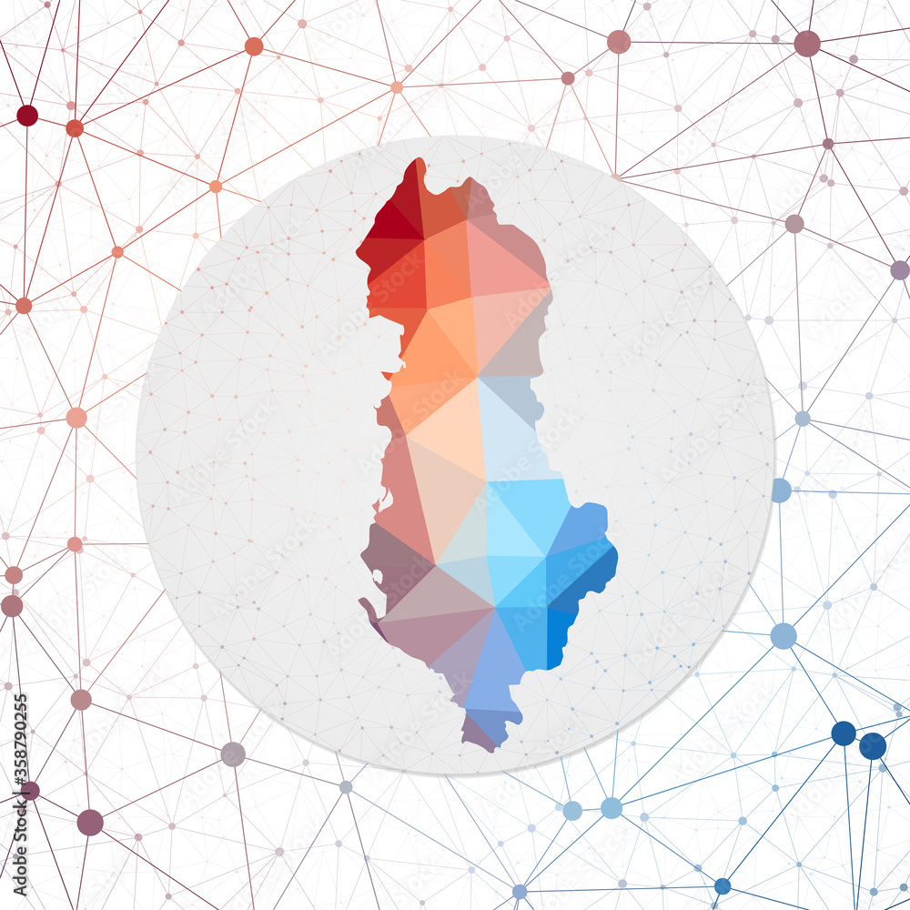 Poster Abstract vector map of Albania. Technology in the country geometric style poster. Polygonal Albania map on 3D triangular mesh background. EPS10 Vector.
