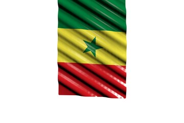 beautiful independence day flag 3d illustration. - shining flag of Senegal with large folds hanging from top isolated on white