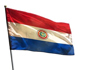 Fluttering Paraguay flag on clear white background isolated.